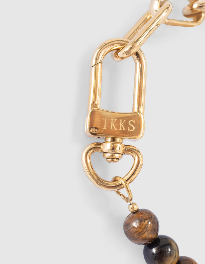 Bracelet marron oeil de tigre et maille trombone Femme