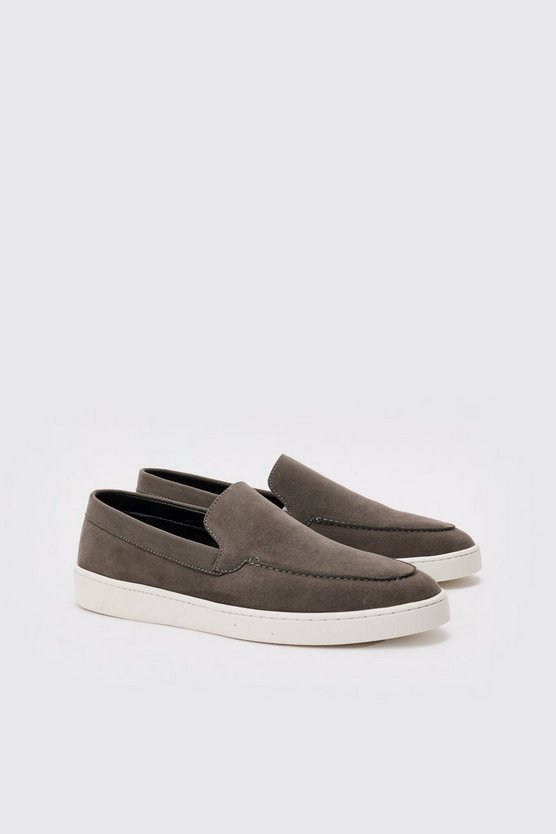 Graue Slip-On Loafer aus Wildlederimitat