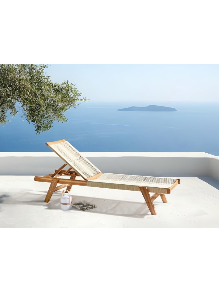 Beliani Gartenliege PROSSEDI in Beige/Heller Holzfarbton - (W) 64 x (H) 35 x (L) 190 cm günstig kaufen onesize