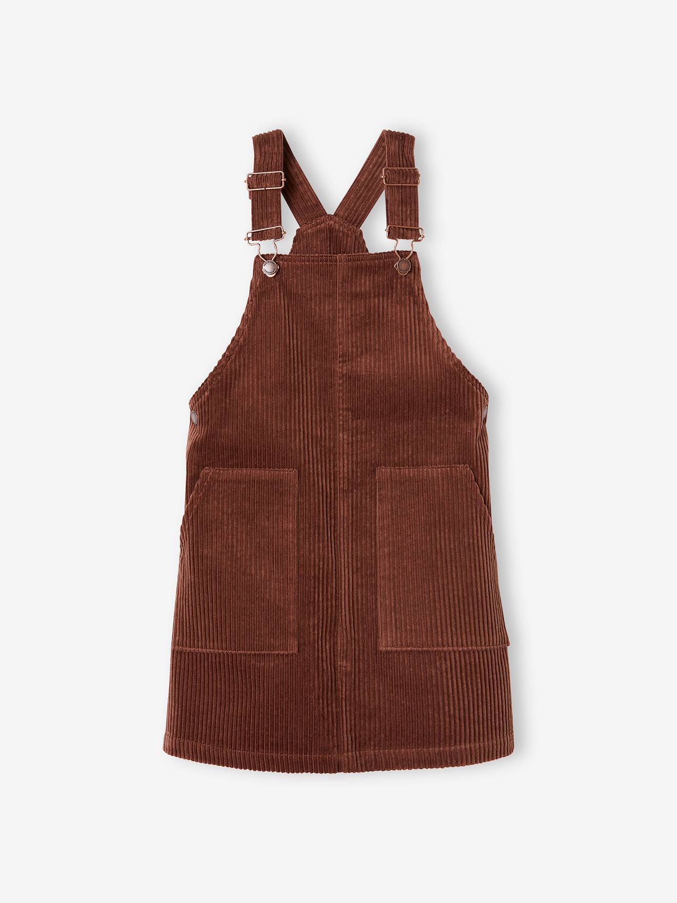 Ensemble t-shirt + robe salopette en velours fille chocolat