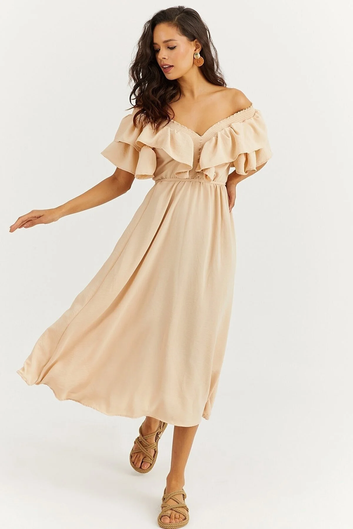 Cool & Sexy  Damen-Vanilla-V-Volantkleid vorne hinten KS113 für Damen