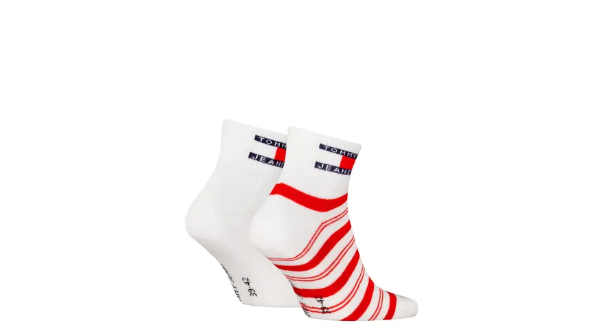 TOMMY HILFIGER Unisex TJ Socken Quarter Tommy Stripe 2er Pack hot red