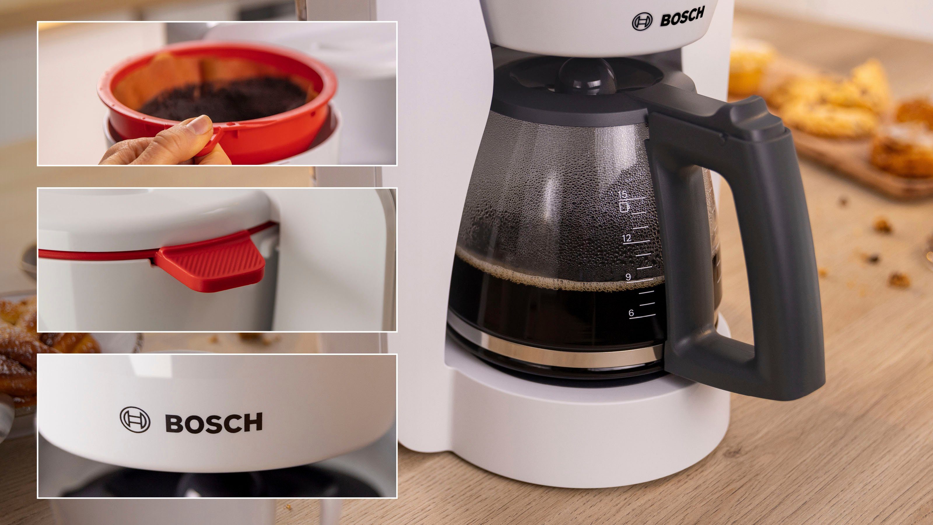 BOSCH Filterkaffeemaschine MyMoment TKA3M131, 1,25l Kaffeekanne, Papierfilter 1x4, 60min Warmhaltefunktion, Aroma intense, Entkalkungsprogramm, 1200 W