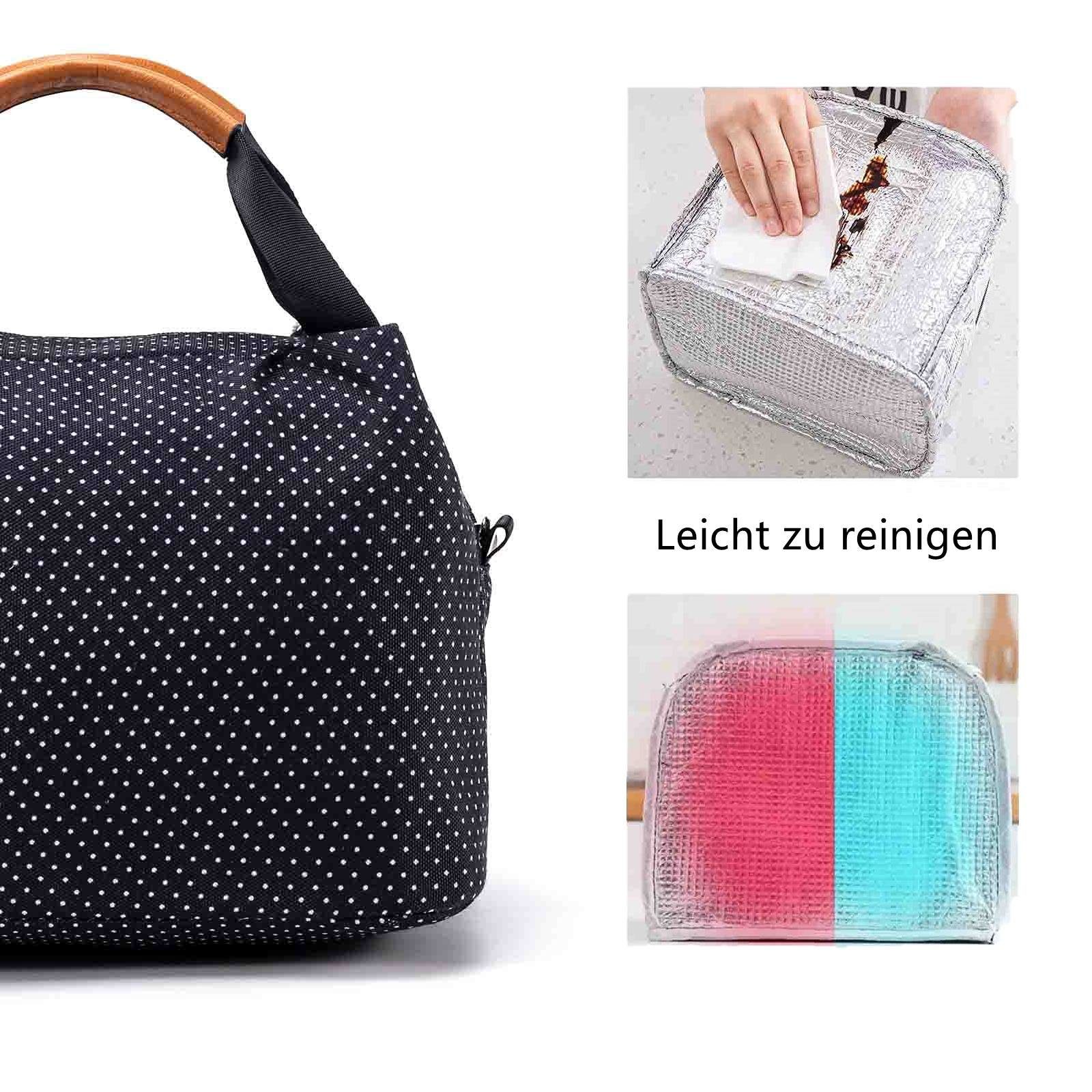 TAN.TOMI Thermobehälter TAN.TOMI Lunchtasche Kühltasche Isoliertasche Lunchbag Thermotasche mit Reißverschluss, Klein und Faltbar aus wasserdichtem Material für Arbeit, Schule, unterwegs und Picknick, Polyester