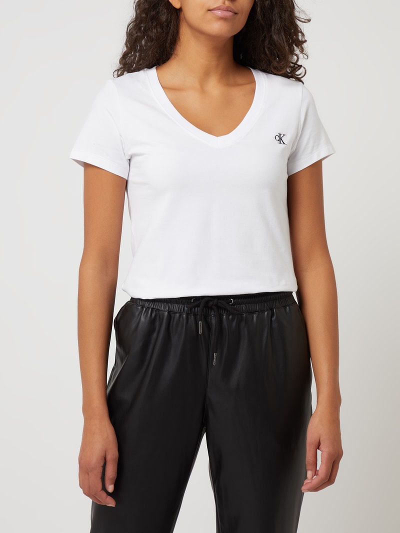 T-Shirt mit Logo-Stickerei  in weiss