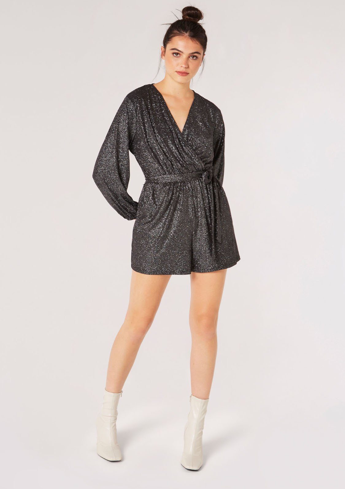 Apricot Playsuit Glitter Wrap Playsuit (2-tlg., mit Bindeband) in Glitzeroptik