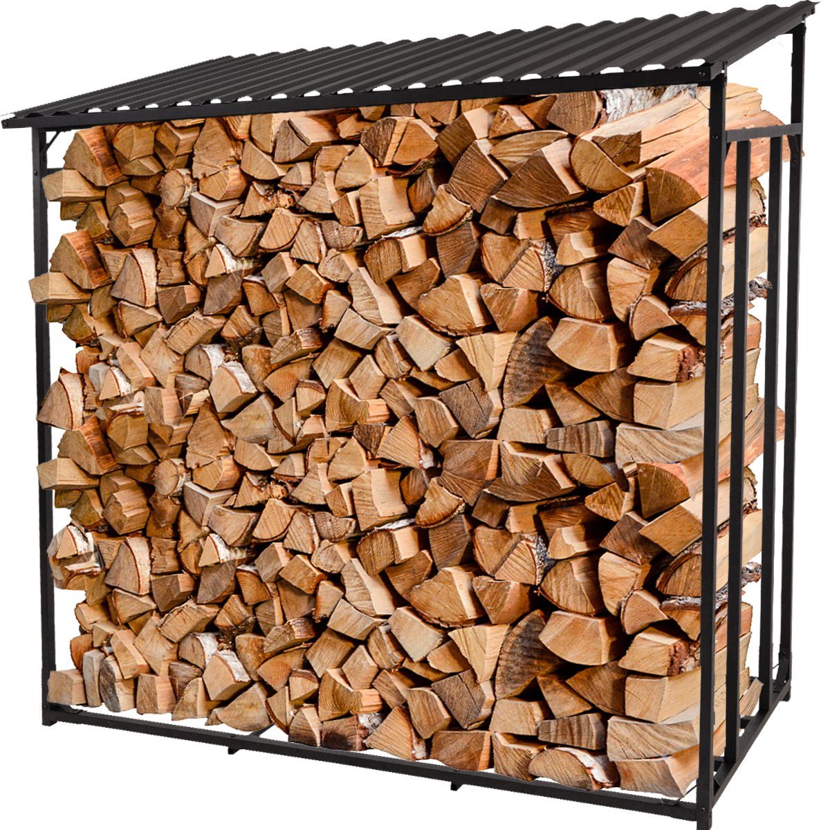 Heidenfeld Kaminholzregal Brennholzregal BR100, BxTxH:135x70x165 cm, (Kaminholzregal für außen und innen, Wetterbeständig, Welldach, 1-St., Max. Belastung 2250 kg, Stahl, Stoß- und Kratzfest), Stahl Feuerholzregal Holzstapelhilfe Holzunterstand Kamin