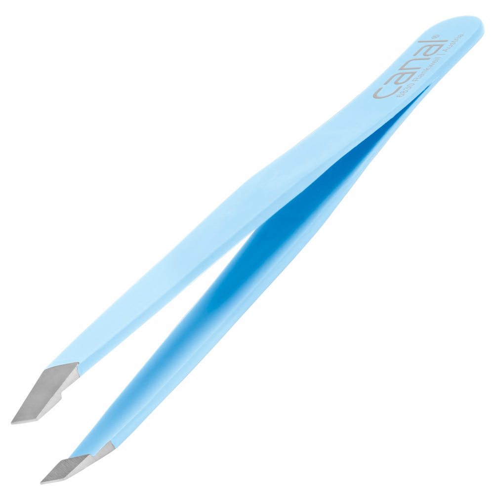 Canal Haarpinzette schräg hellblau rostfrei 95 mm