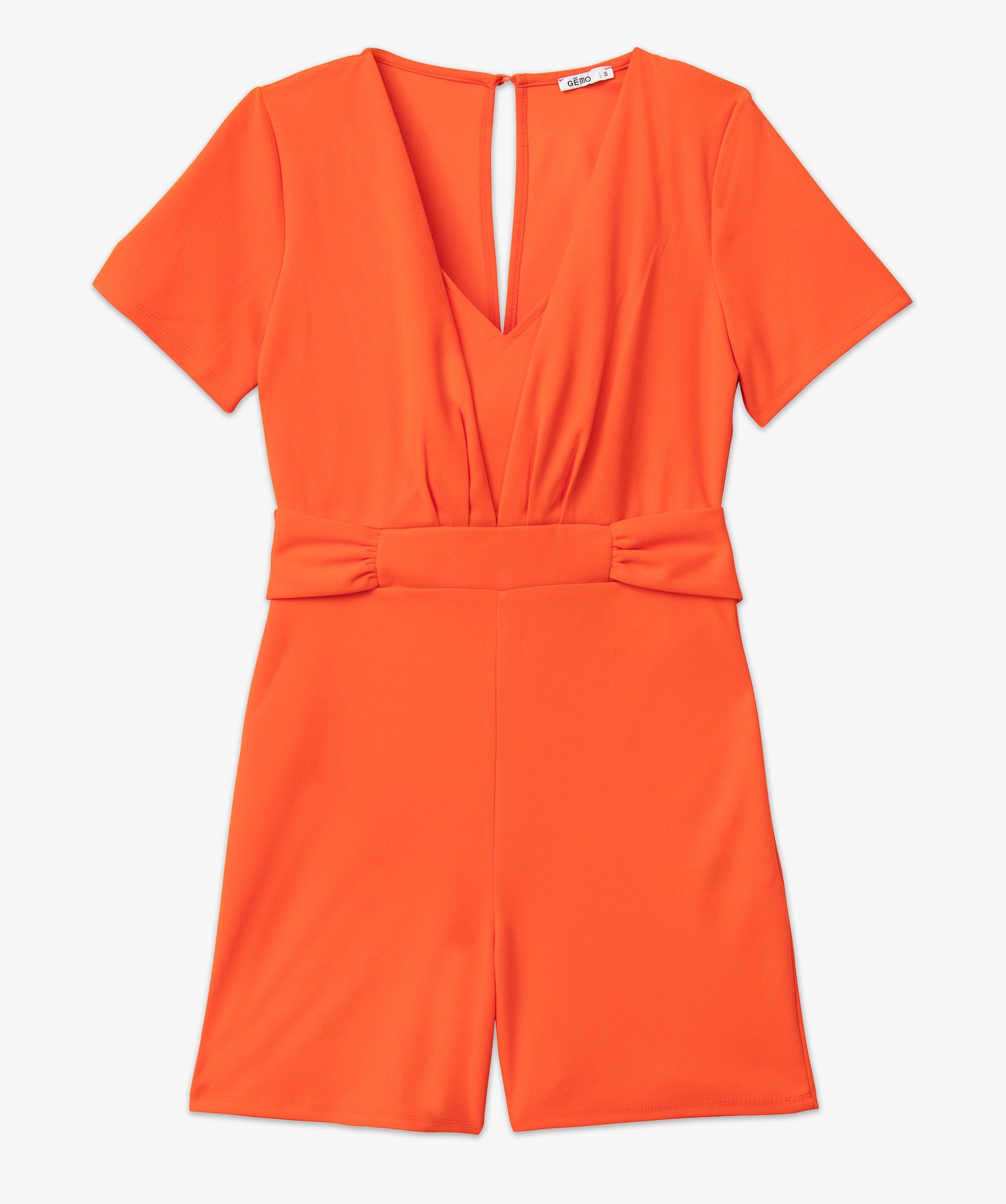 Combishort à manches courtes et col V drapé femme orange | GEMO