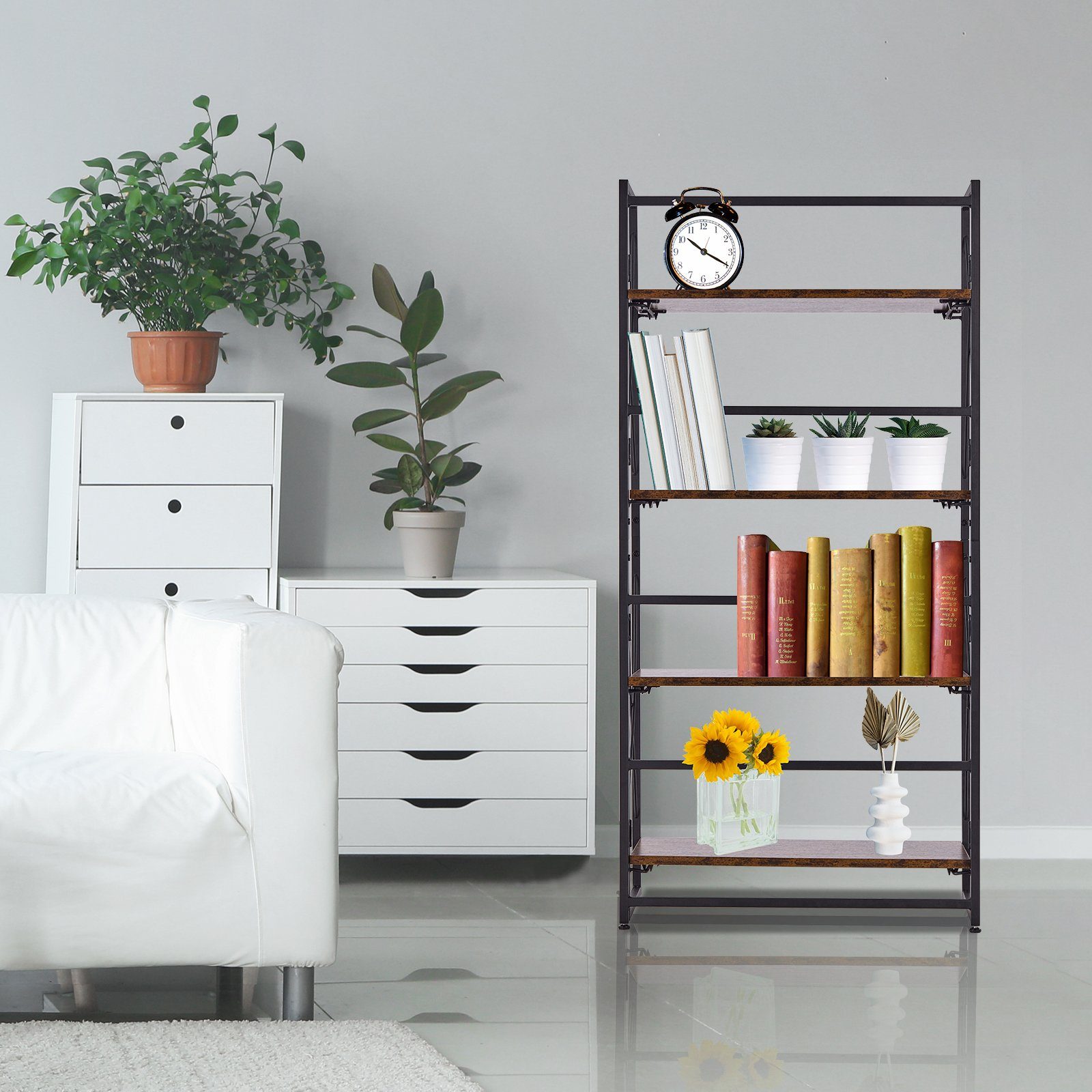 KAHOO Bücherregal Faltbares Standregal, 60x28x125cm, Lagerregal bis 52kg