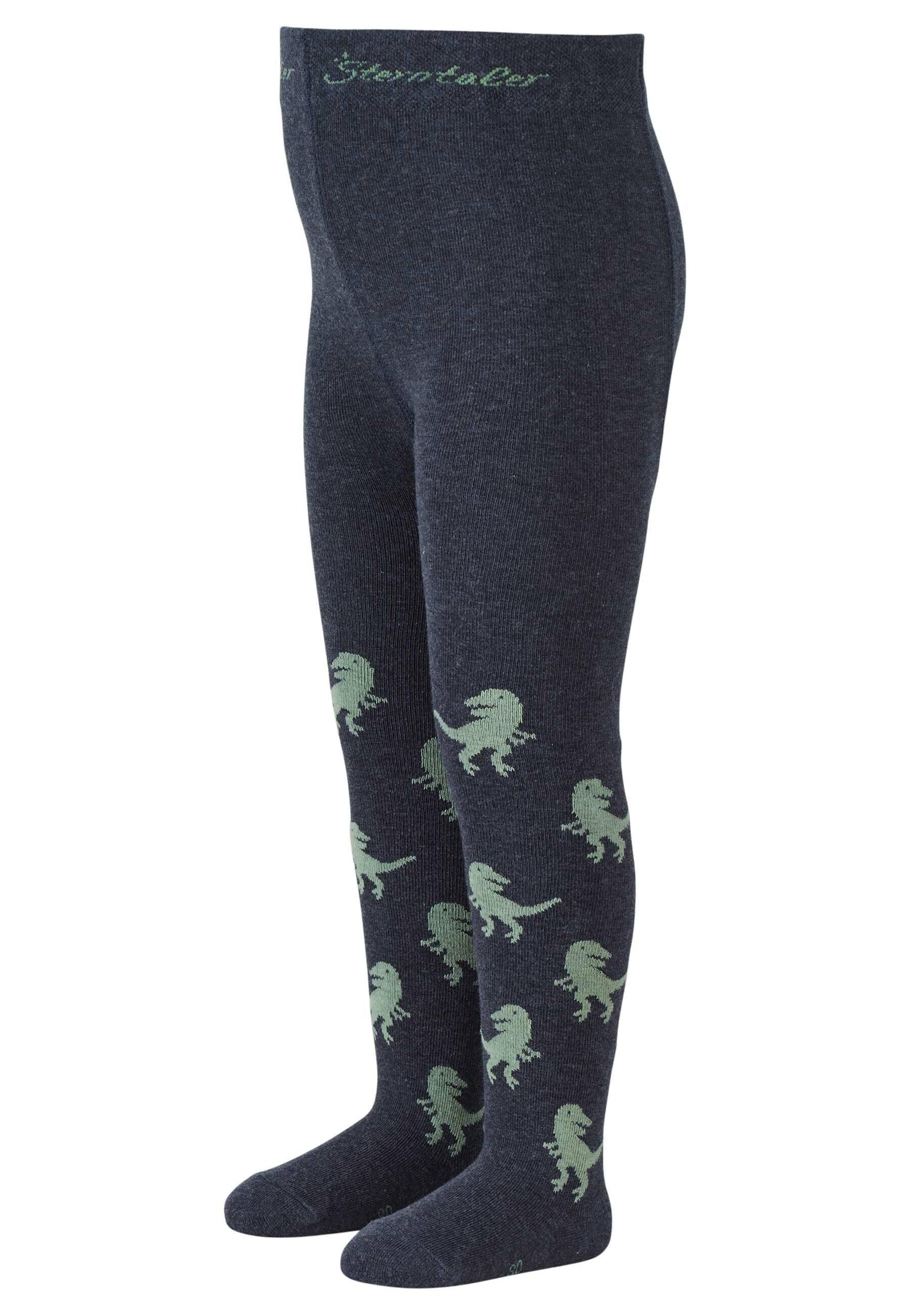 Strumpfhose T-Rex in Blau melange mit grauen Dinos