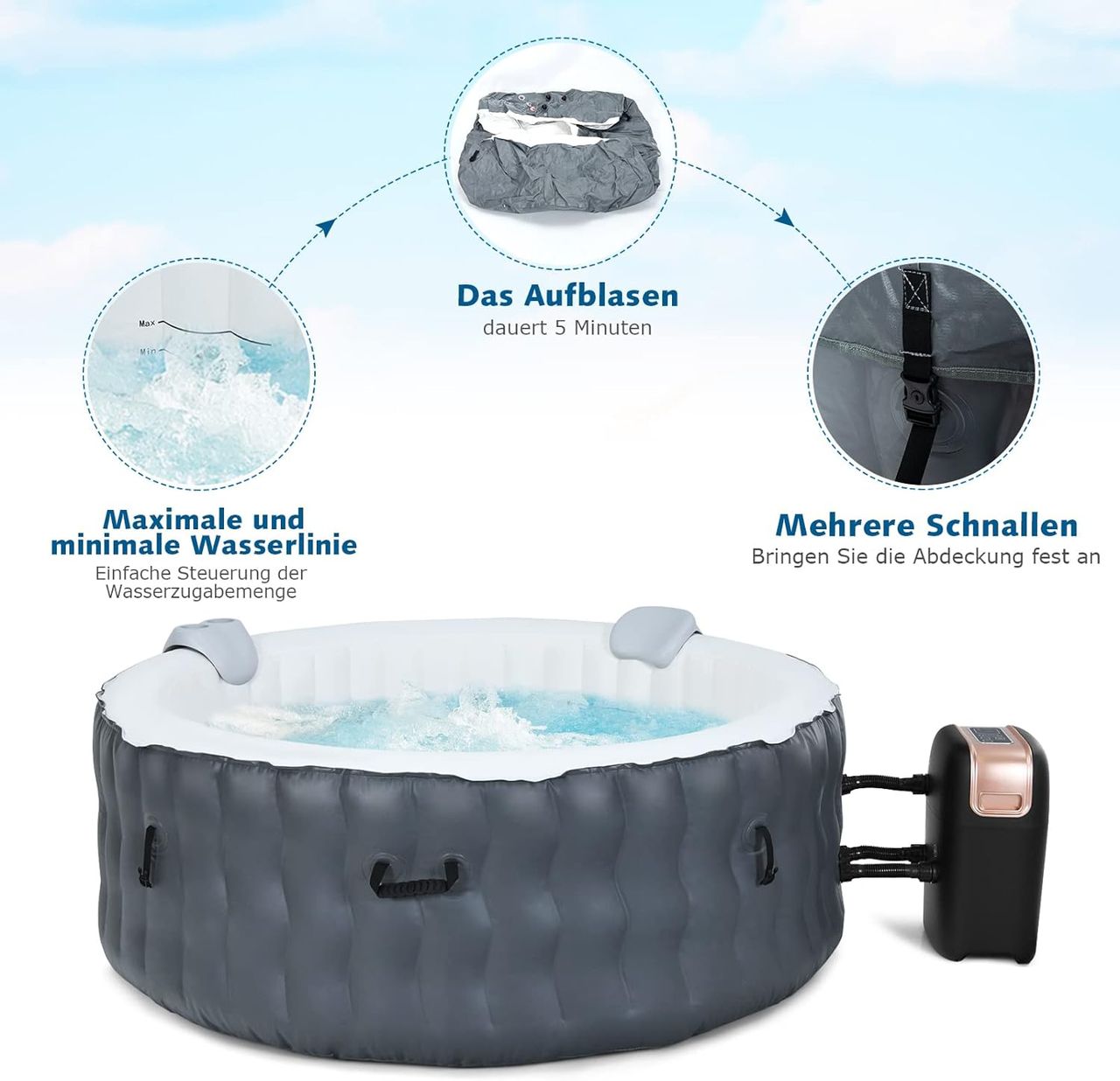 Costway Aufblasbarer Whirlpool Ø180cm | 4 Personen