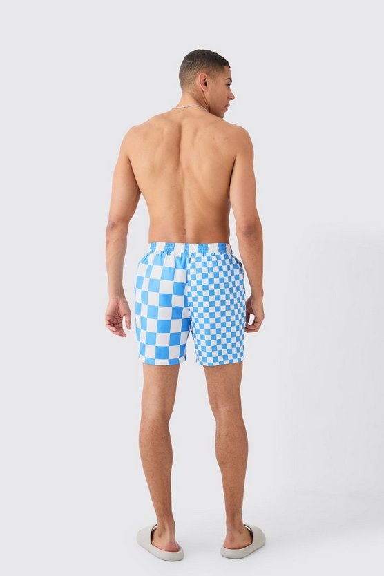 Mittellange Badehose mit Schachbrett-Print