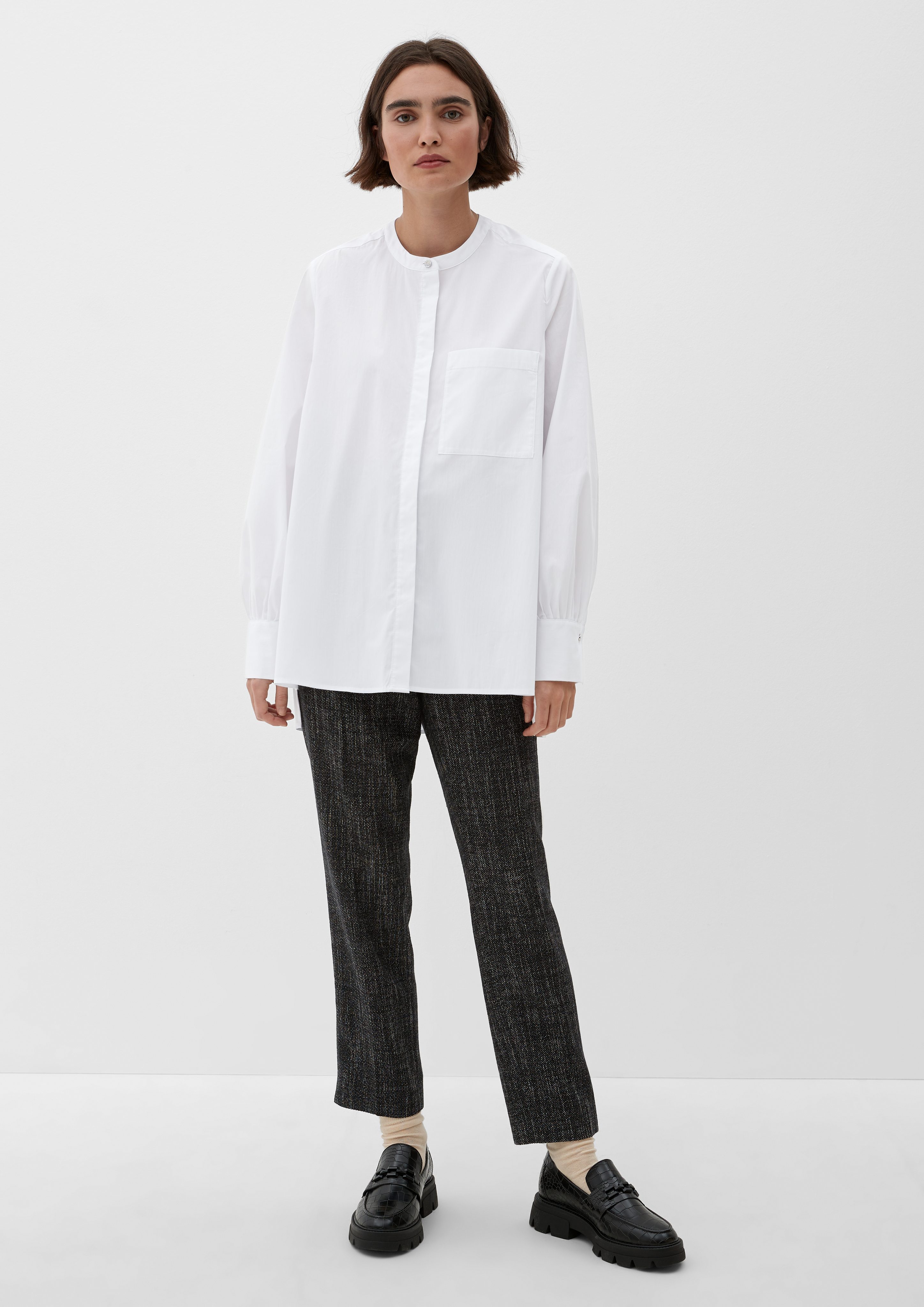 s.Oliver BLACK LABEL Langarmbluse Bluse aus Baumwollstretch Raffung