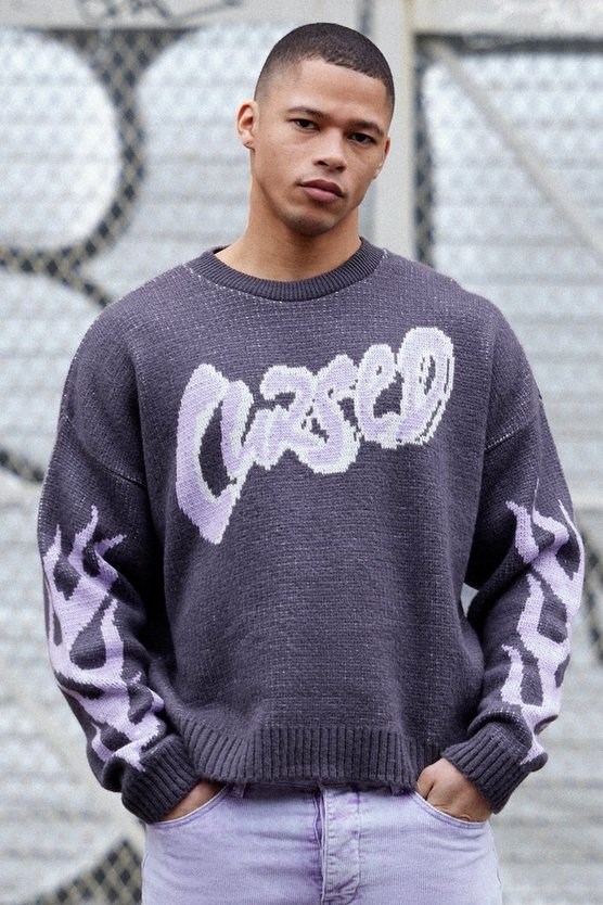 Kastiger Oversize Pullover mit Print