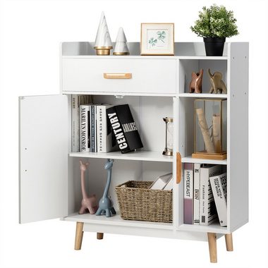 COSTWAY Kommode, mit Schublade&Fächern, aus Holz, stehend, 80x30x95cm, weiß