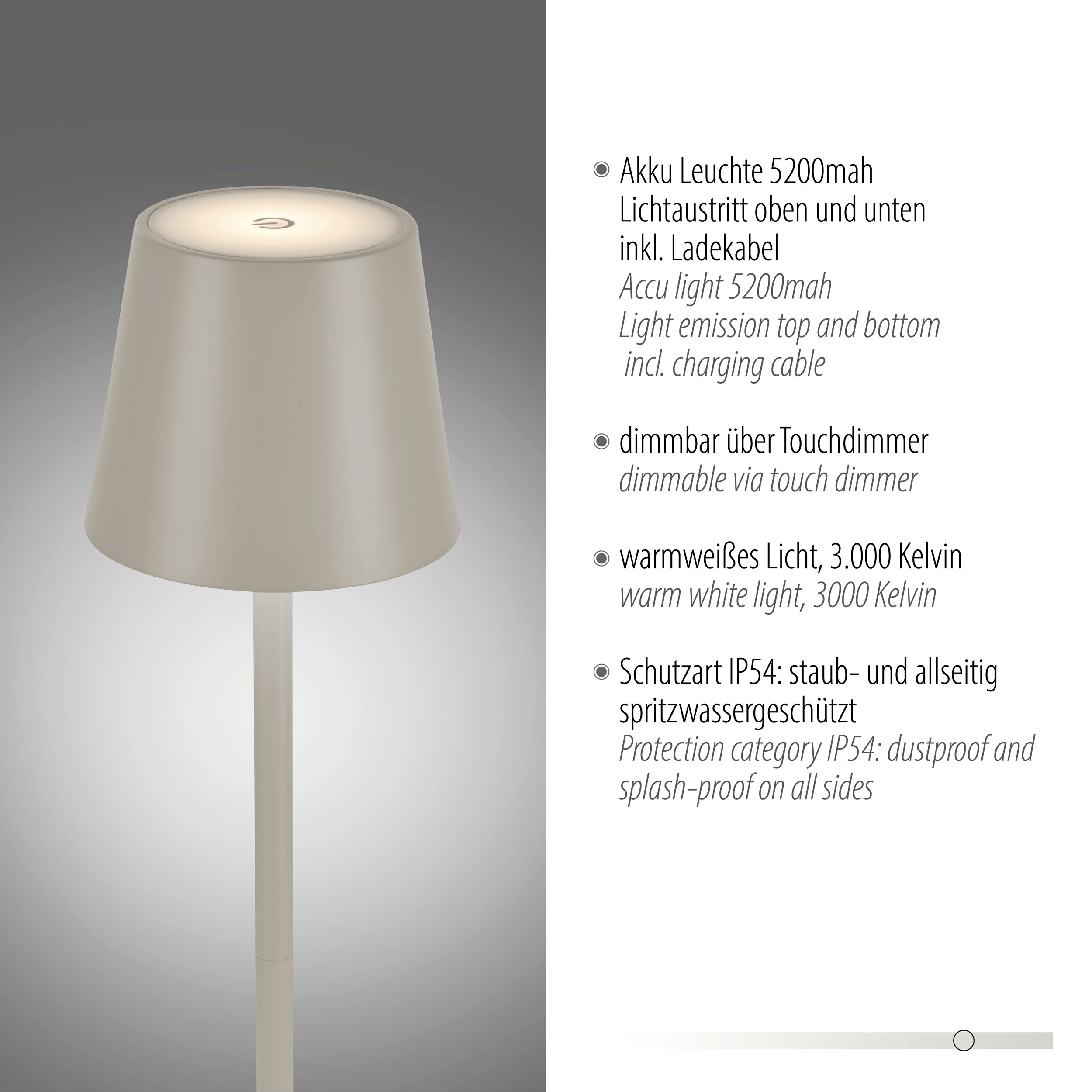 JUST LIGHT.LED-Akku-Tischleuchte 1flg