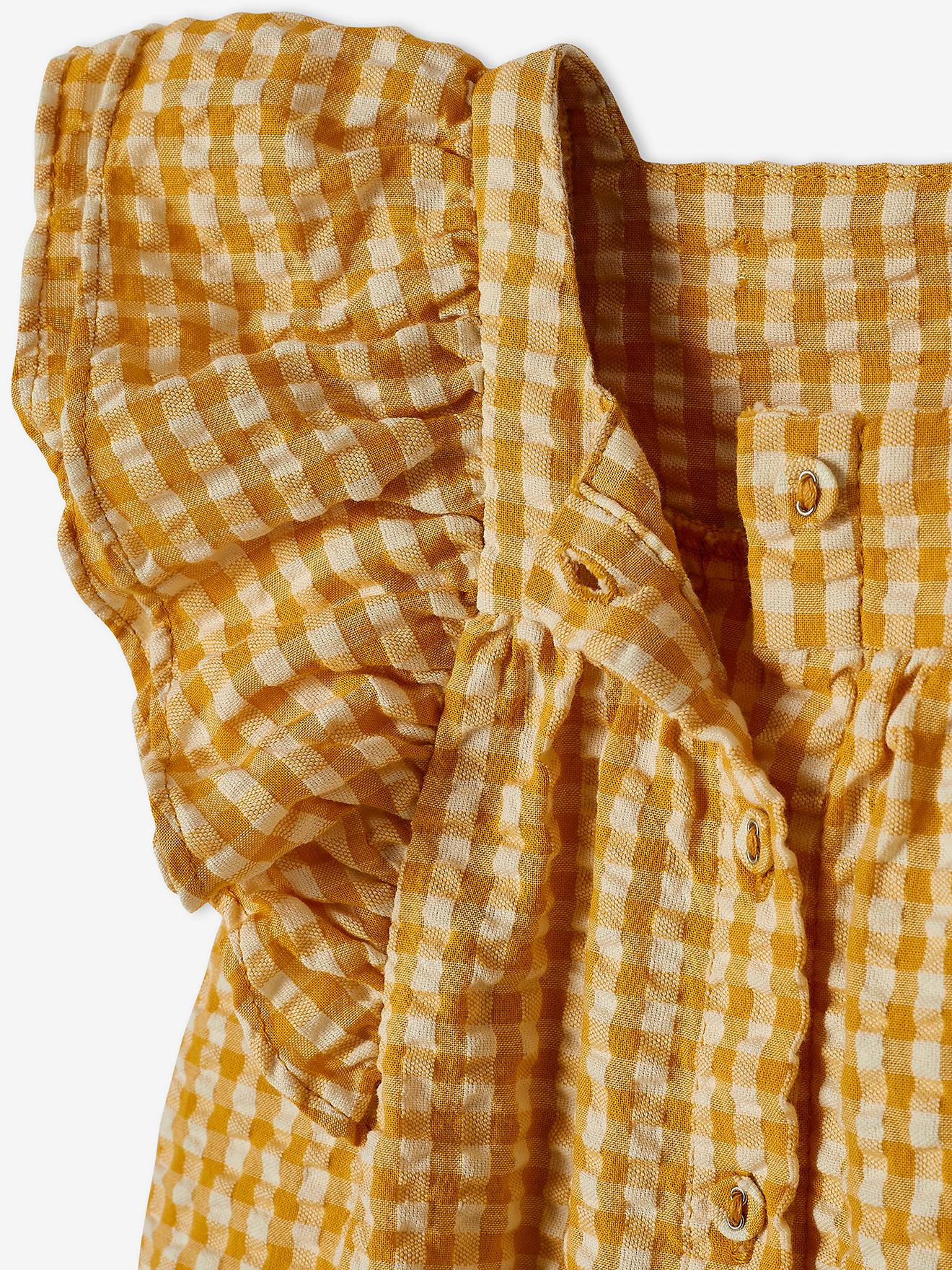 Ensemble blouse vichy en seersucker et jean large bébé carreaux ocre