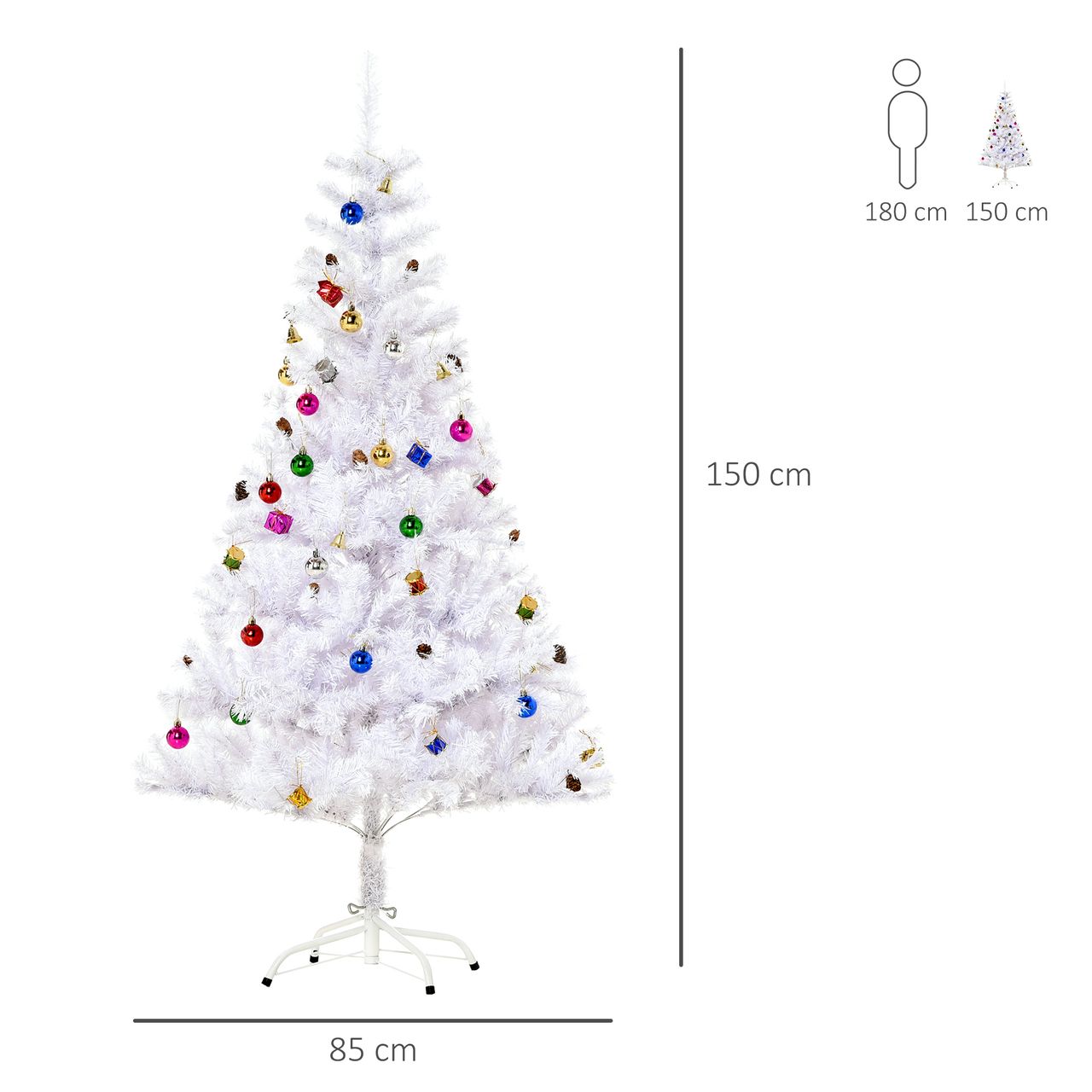 HOMCOM Tannenbaum Weihnachtsbaum Christbaum 150 / 180cm 680 Spitze inkl. Deko