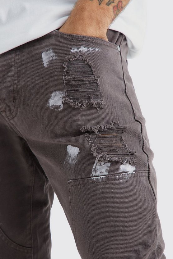 Slim-Fit Jeans mit Farbspritzern