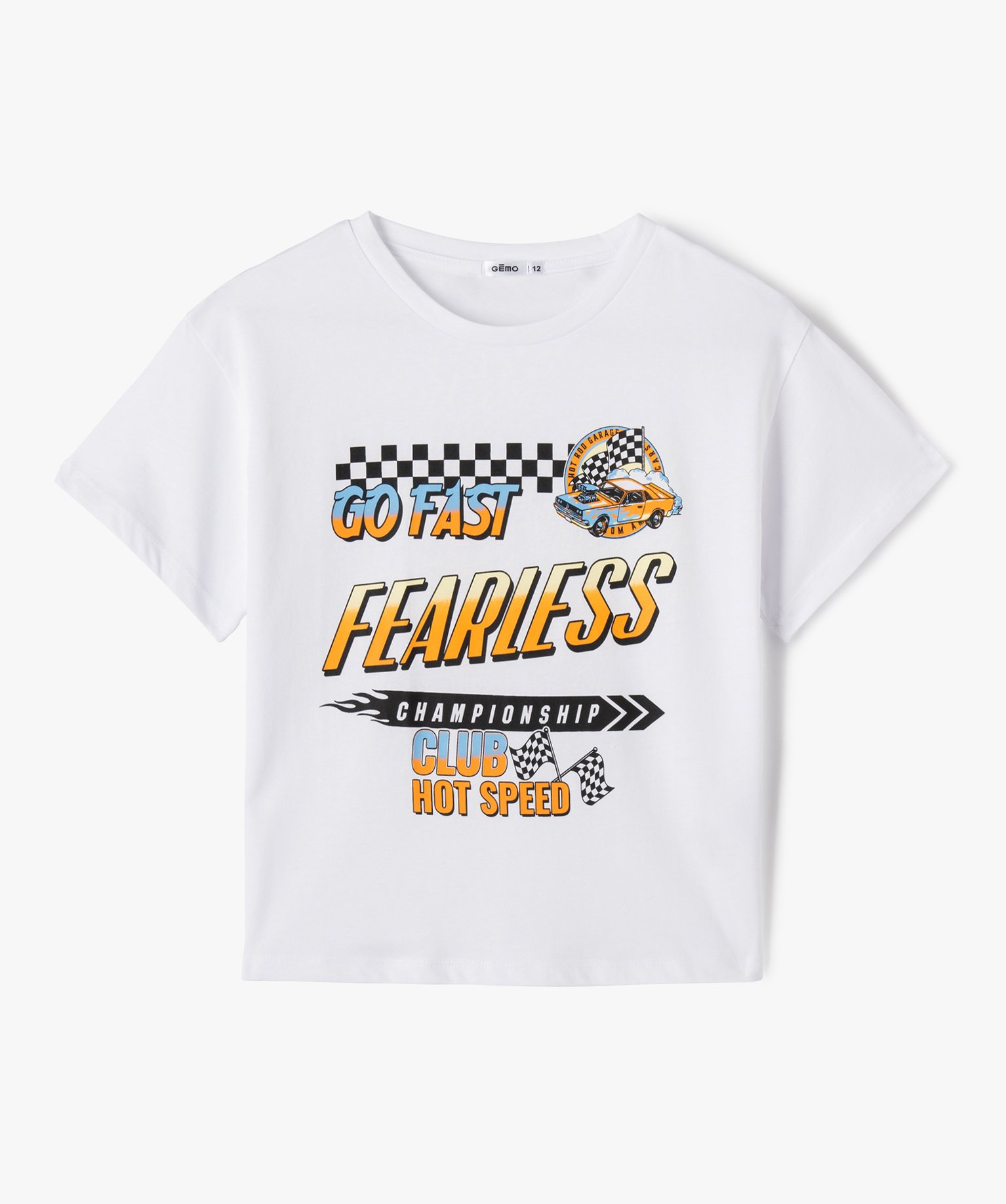 Tee-shirt ample et court à manches courtes imprimé fille blanc | GEMO