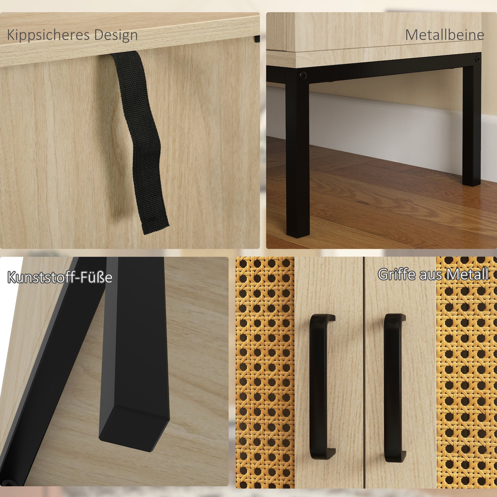 HOMCOM Highboard Aufbewahrungsschrank mit 3 Regalen, Doppeltür, für Wohnzimmer (Küchenschrank, 1 St., Sideboard), Kippsicheres Design