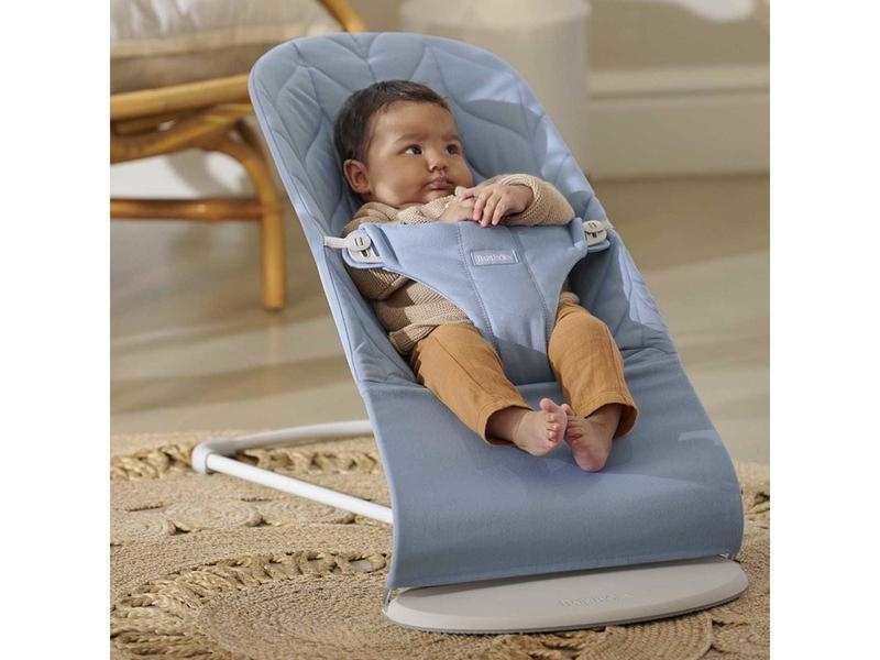 Transat Bliss bleu en coton, matelassage Pétale et cadre gris clair