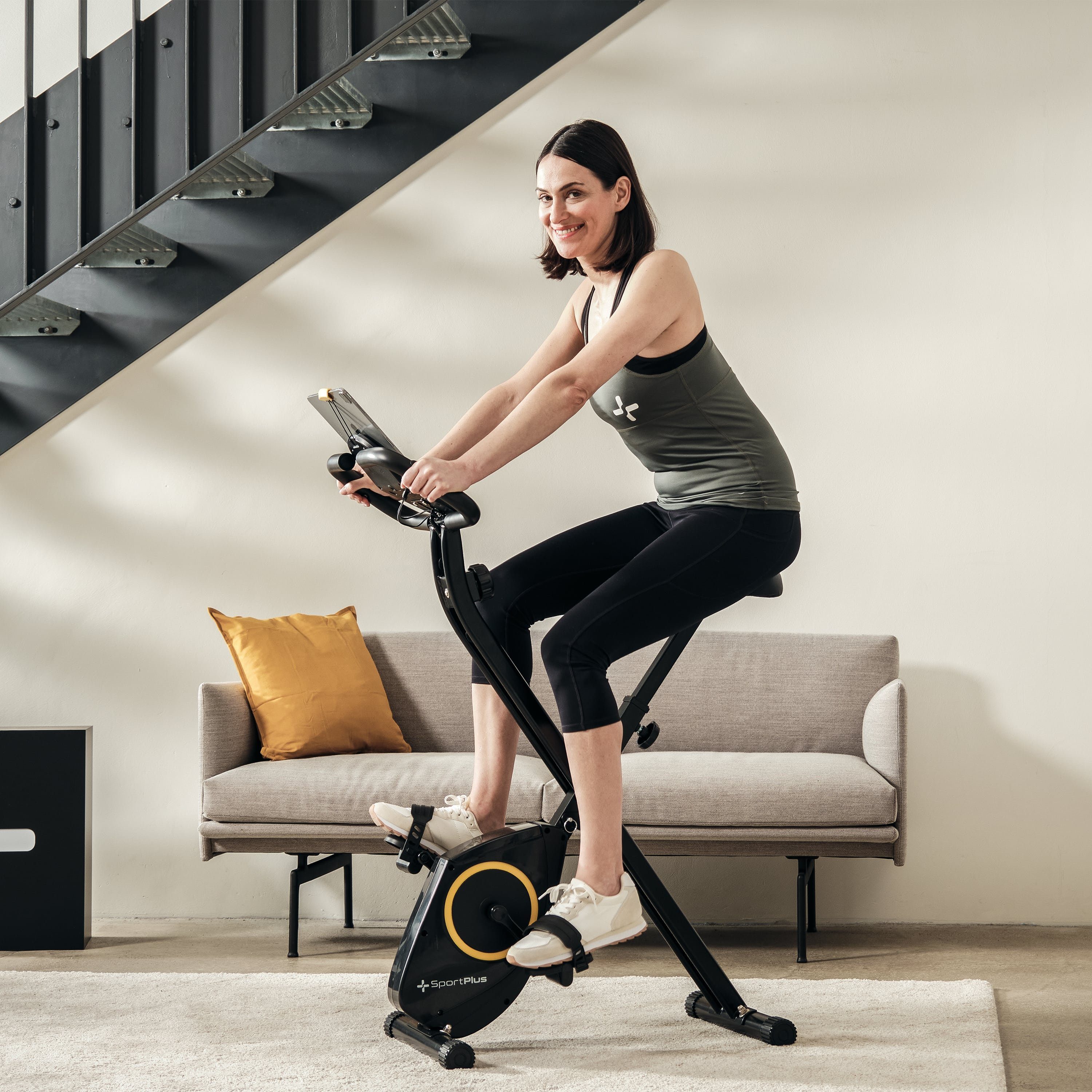 SportPlus Heimtrainer SP-HT-1200-B-iE, Heimtrainer, klappbar für zuhause, X-Bike mit 8 Stufen