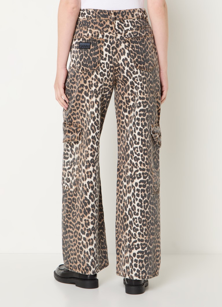 Pantaloni cargo a vita alta e gamba larga di Ganni con stampa leopardata