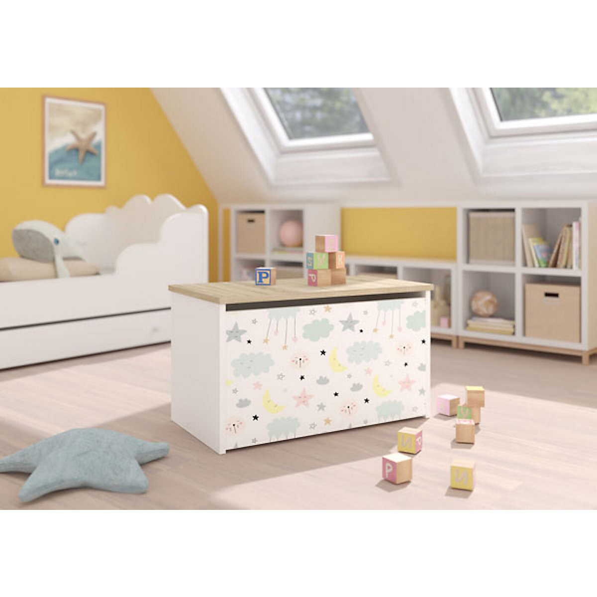 Spielzeugtruhe Sitztruhe Daria 73cm Motiv wählbar mit 1 Klappe