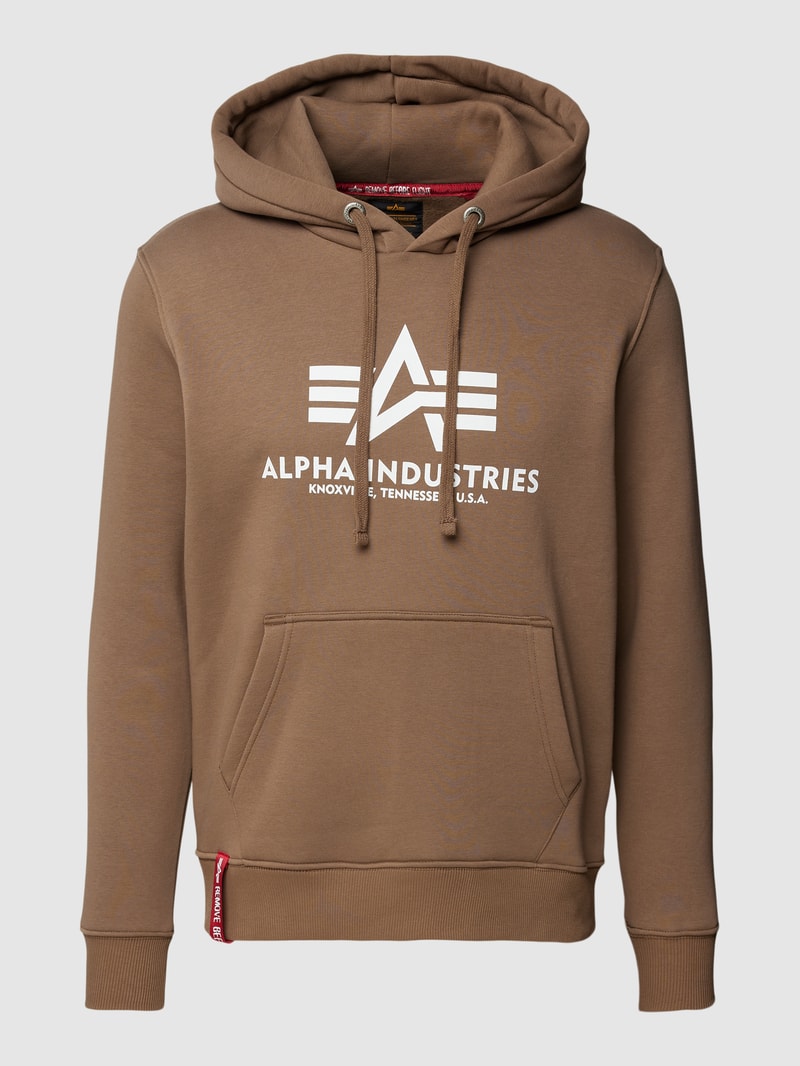 Hoodie mit Känguru-Tasche und Label-Print in taupe
