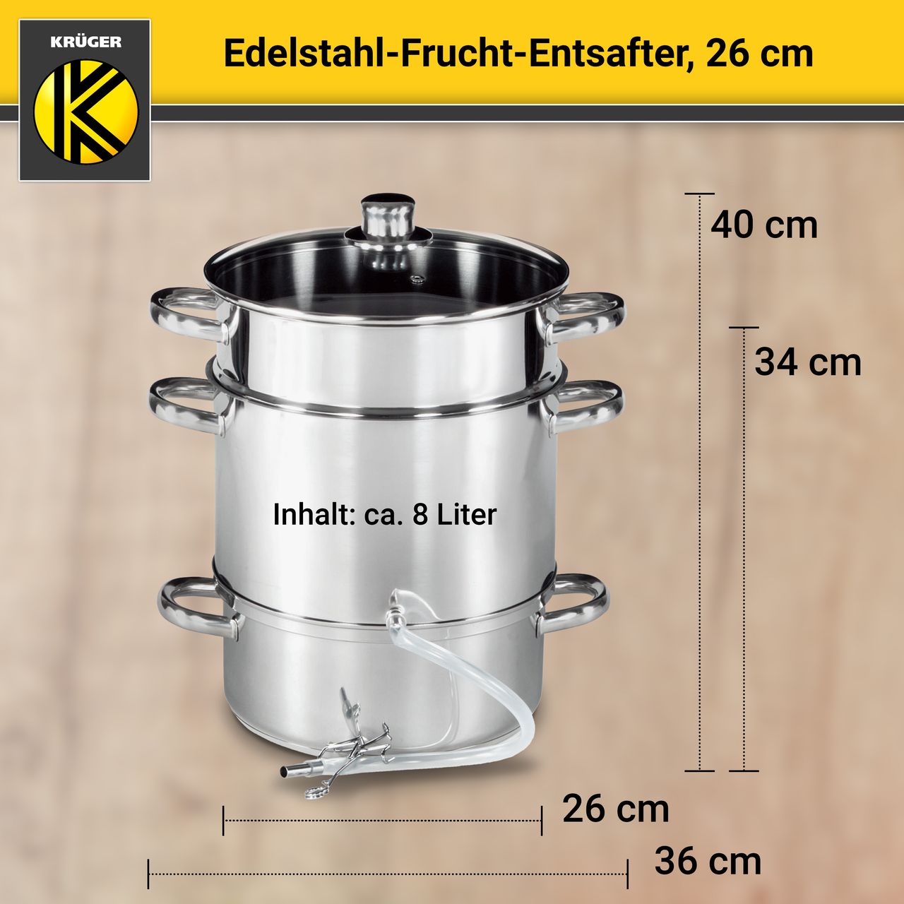 Karl Krüger Edelstahl Frucht-Entsafter, 26 cm