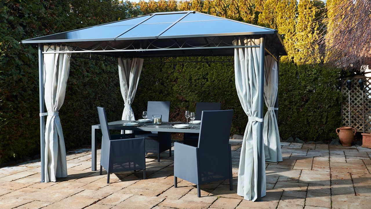 Grasekamp Hardtop Pavillon Meran 3x3,6m mit Seitenteile Doppelstegplatten Hohlkammer Polycarbonat