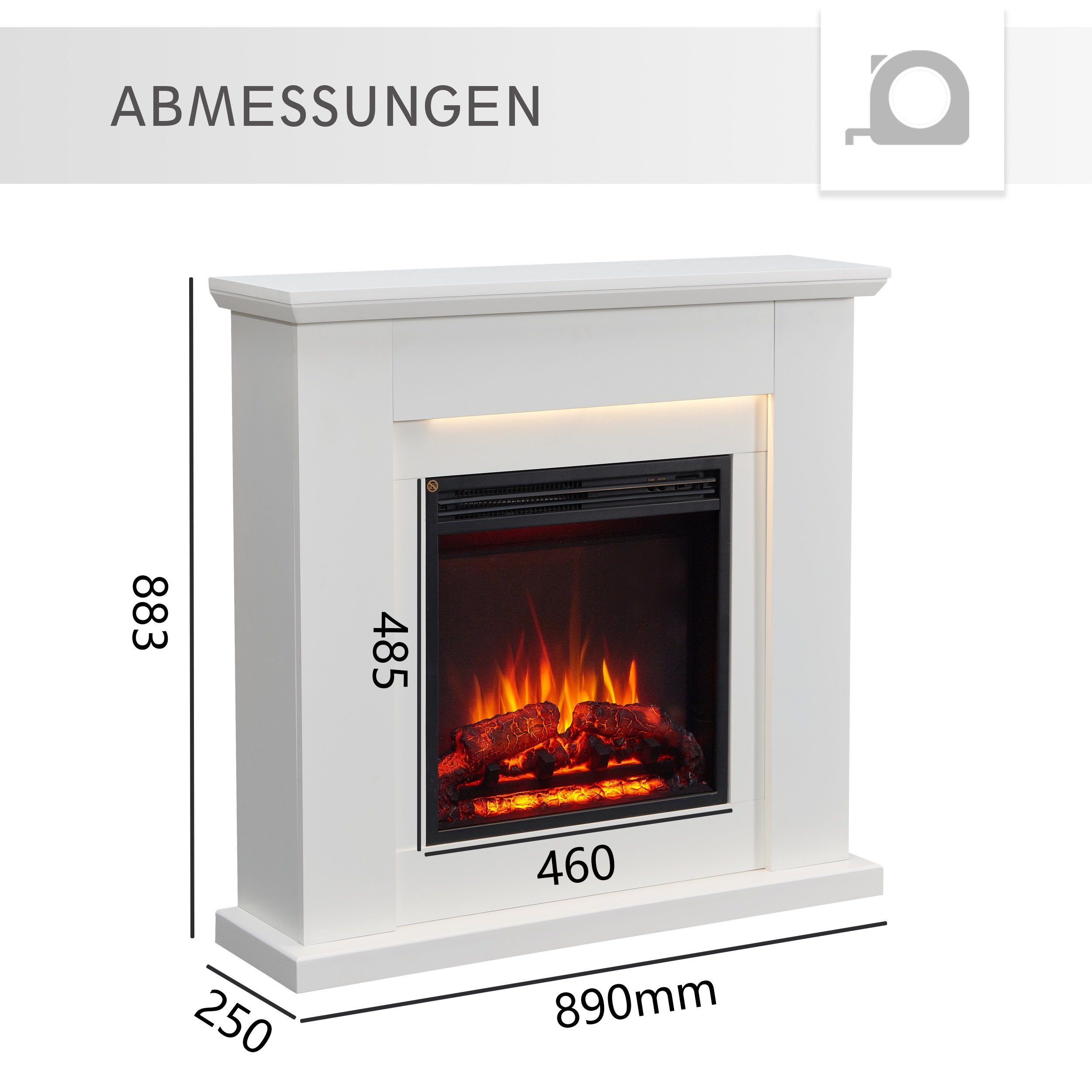 Balderia Elektrokamin Pandora, Heizung, LED-Beleuchtung, 3D-Flammeneffekt & Fernbedienung