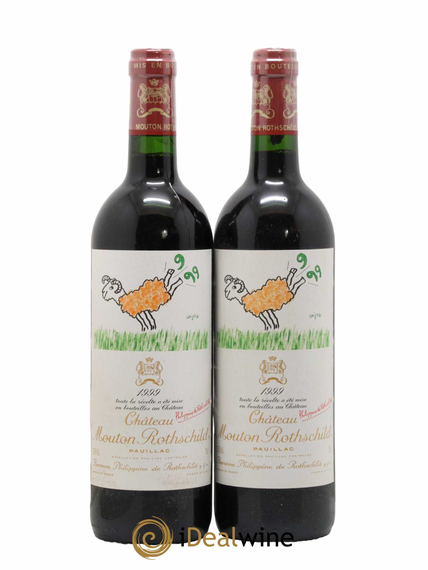 Château Mouton Rothschild 1er Grand Cru Classé  1999 - Lot de 2 Bouteilles