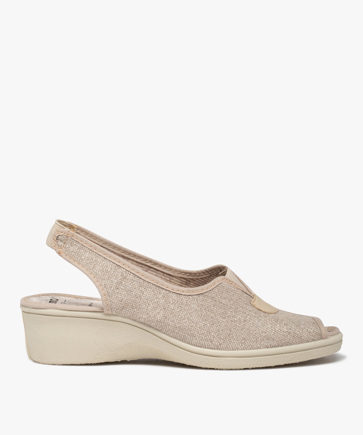 Sandales confort femme dessus en toile brillante beige | GEMO