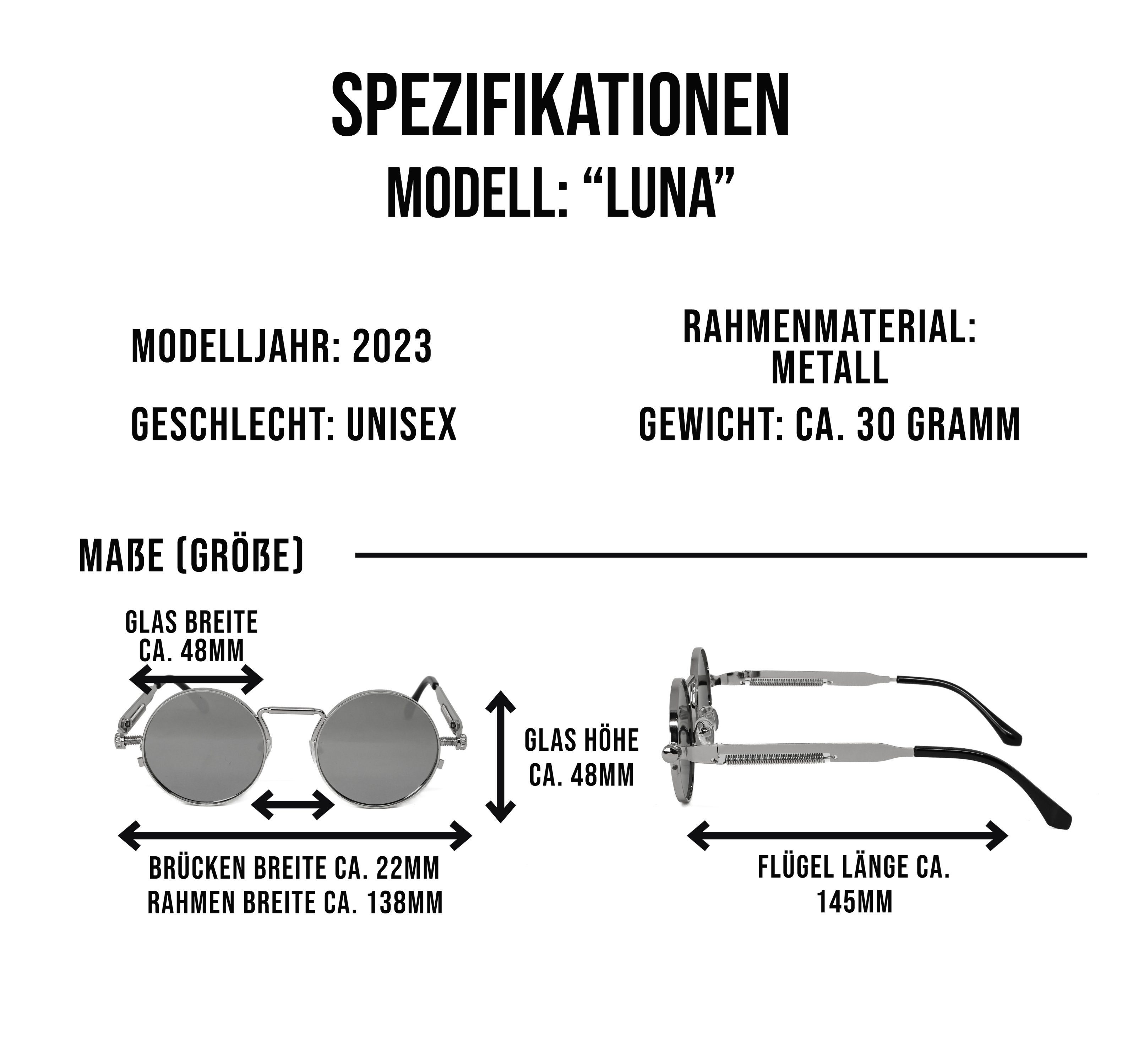 salazar.plus Sonnenbrille Rund Cyberpunk Unisex 4 Farben Damen Herren Brille Retro