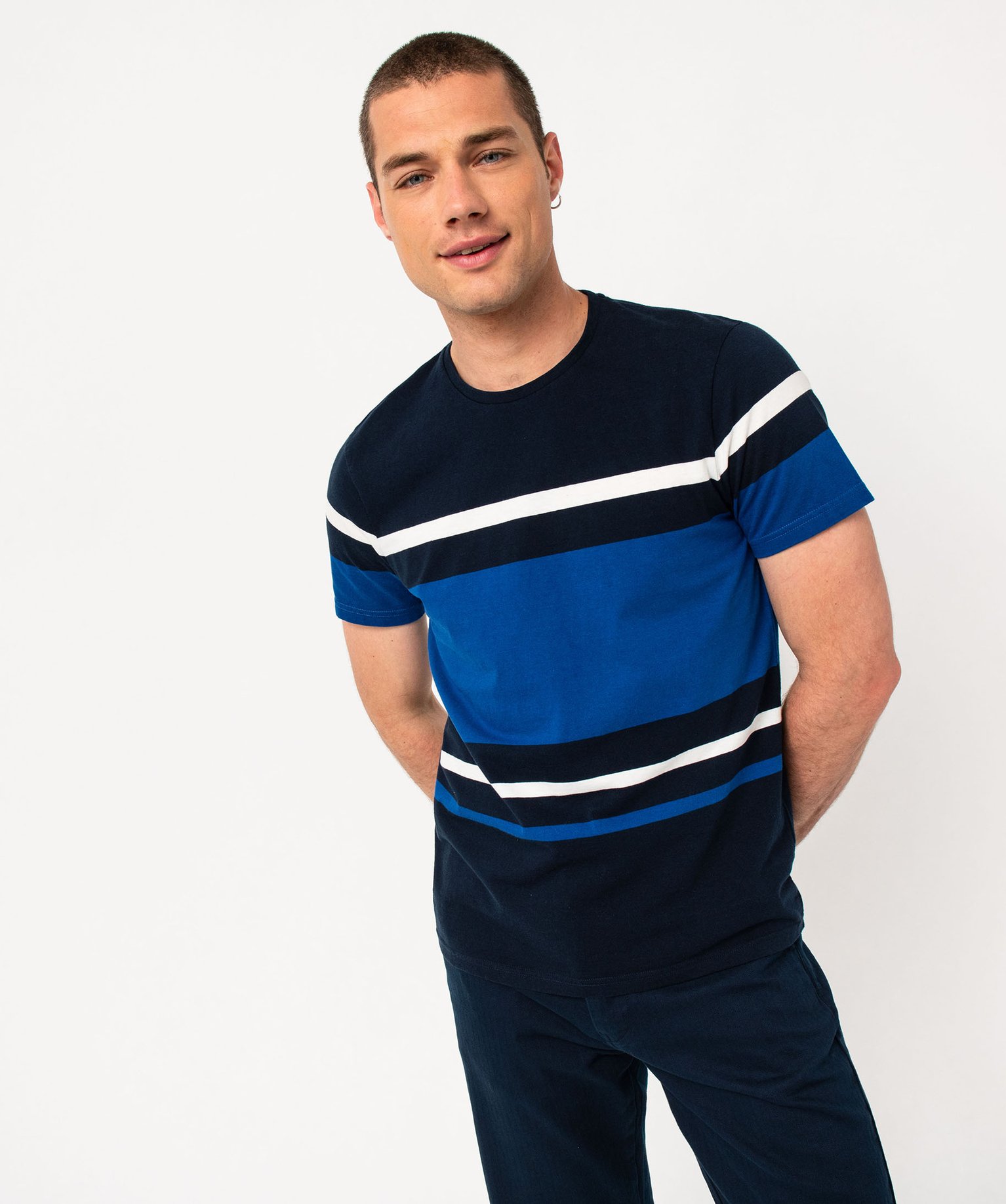 Tee-shirt manches courtes à rayures homme bleu | GEMO