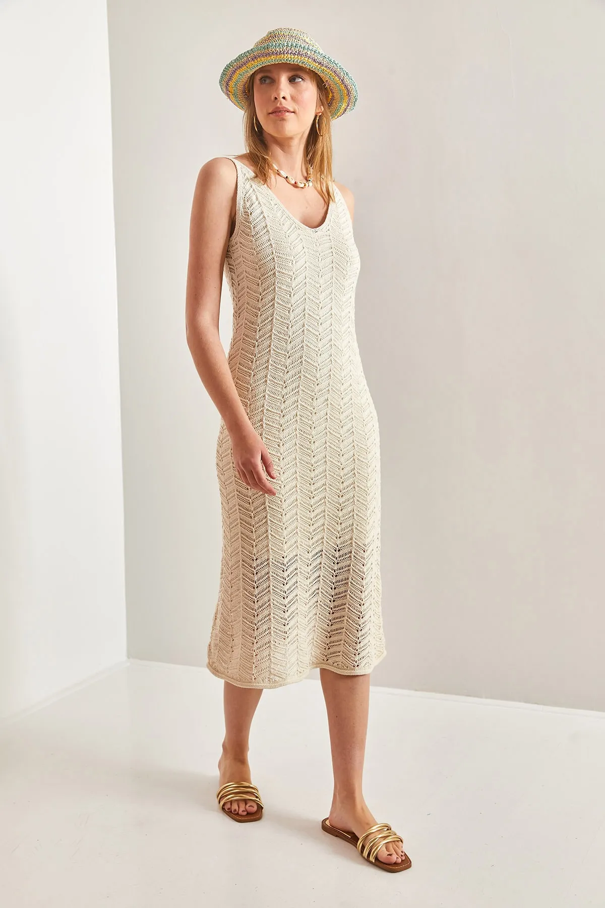 Bianco Lucci  Durchbrochenes Sommer-Strickkleid mit Trägern für Damen