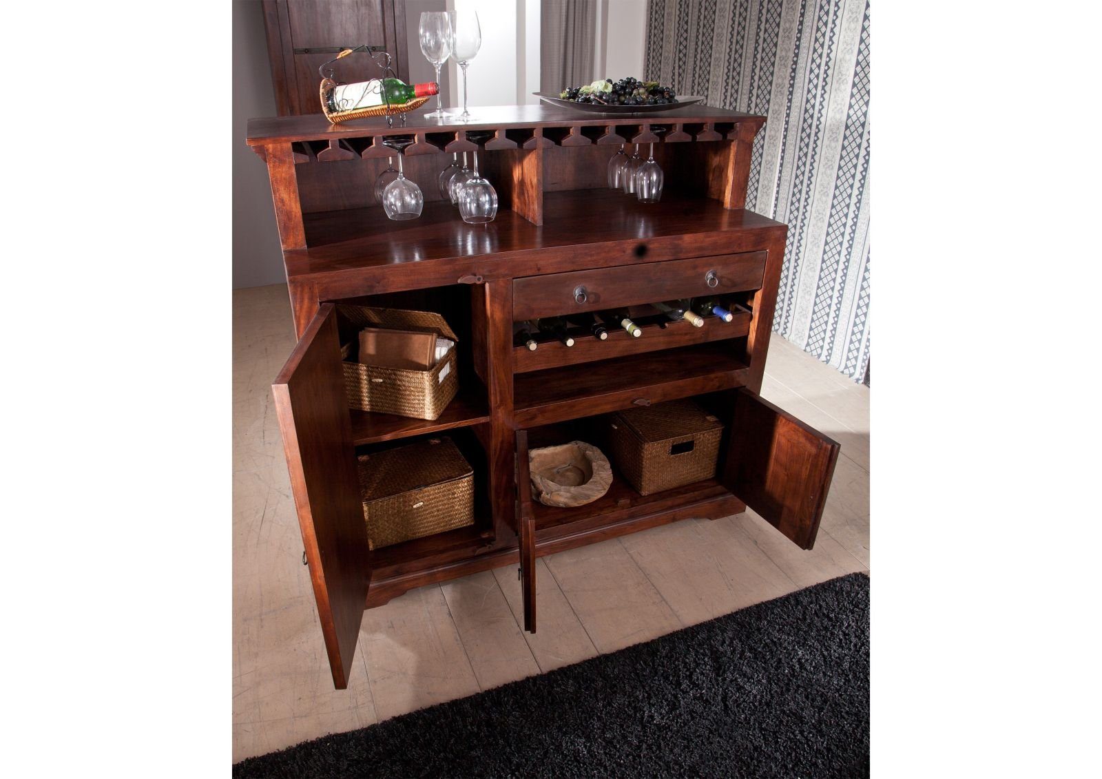 Massivmoebel24 Barschrank Bar Akazie 140x66x125 nougat lackiert OXFORD #903