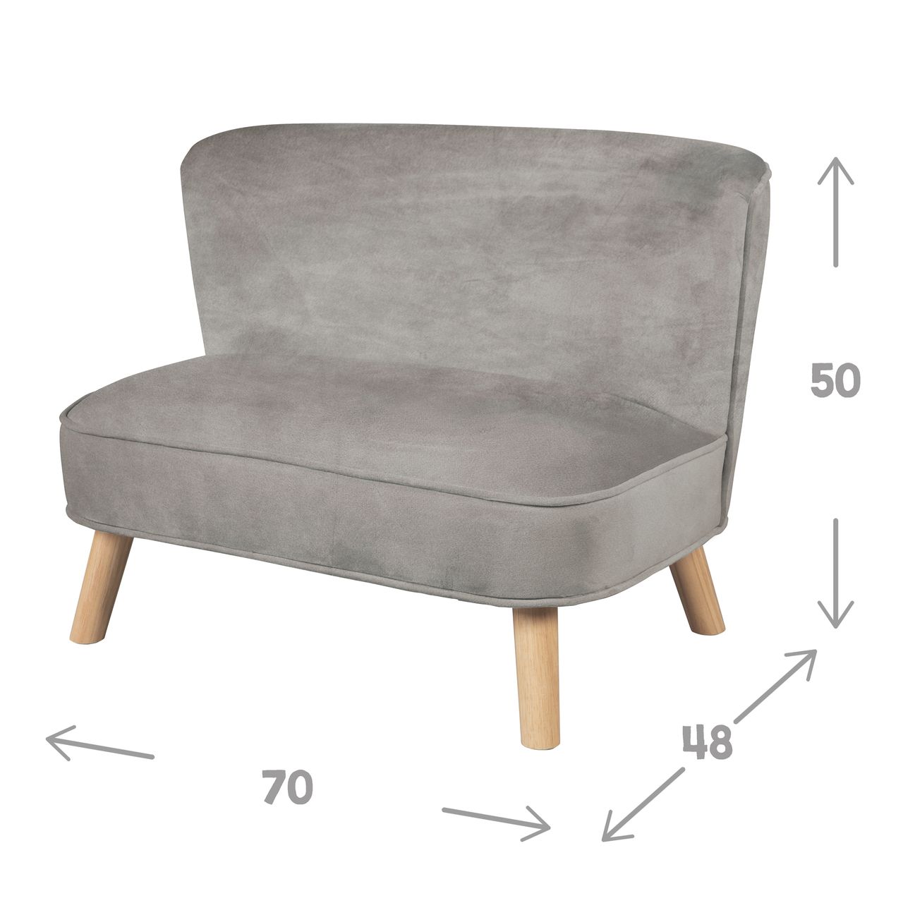 Roba Kindersofa „Lil Sofa“, bequeme Kindercouch, stabile Holzfüße, Samtstoff grau