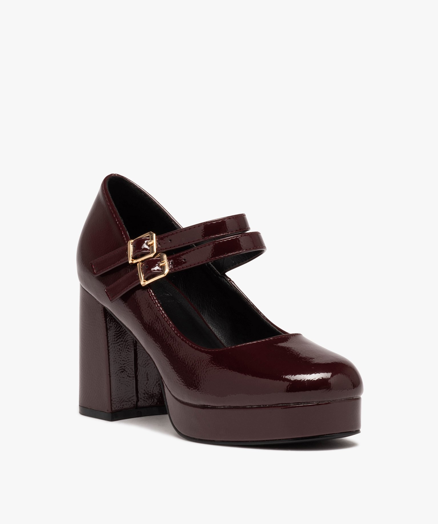 Escarpins babies vernis à talon et double bride femme bordeaux | GEMO