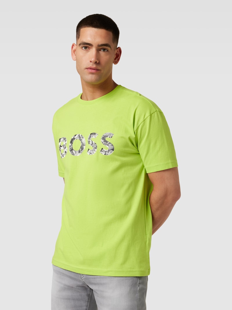 T-Shirt mit Logo-Print Modell 'Lotus' in neon grün