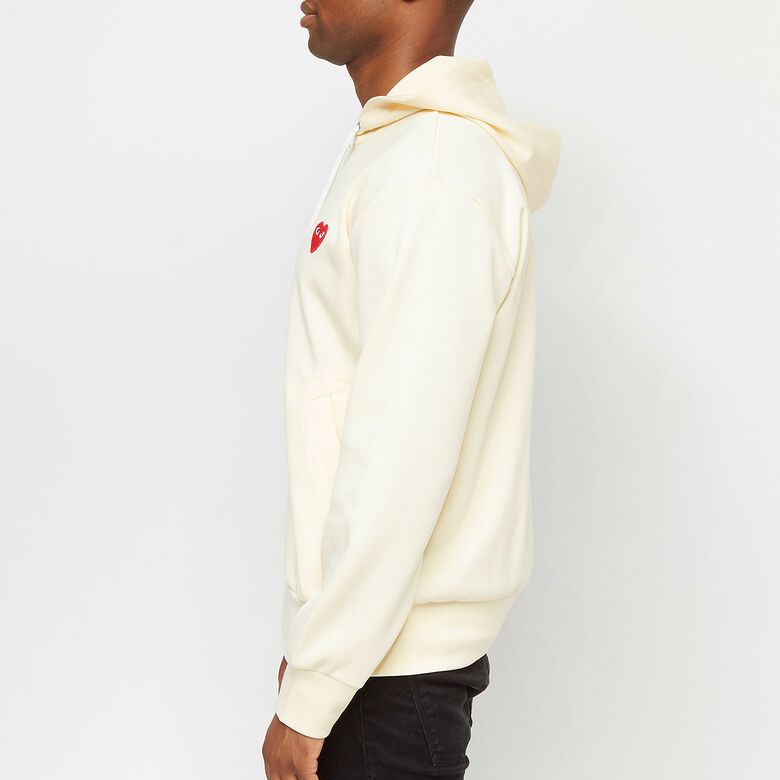 Comme des Garcons Play Play Red Heart Zip Hooded Sweatshirt ivory