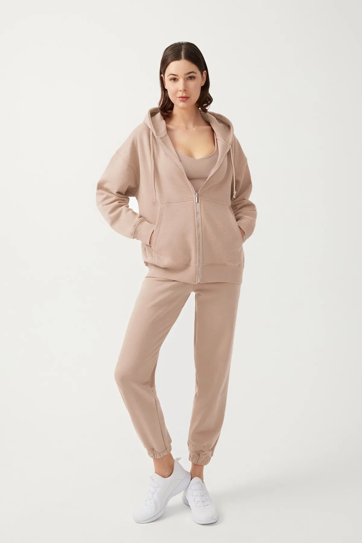 LOS OJOS  Beige elastische Jogger-Jogginghose mit Kordelzug für Damen