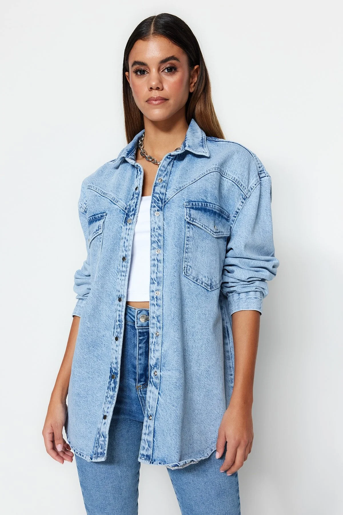 Trendyol Collection  Hemd - Blau - Oversized