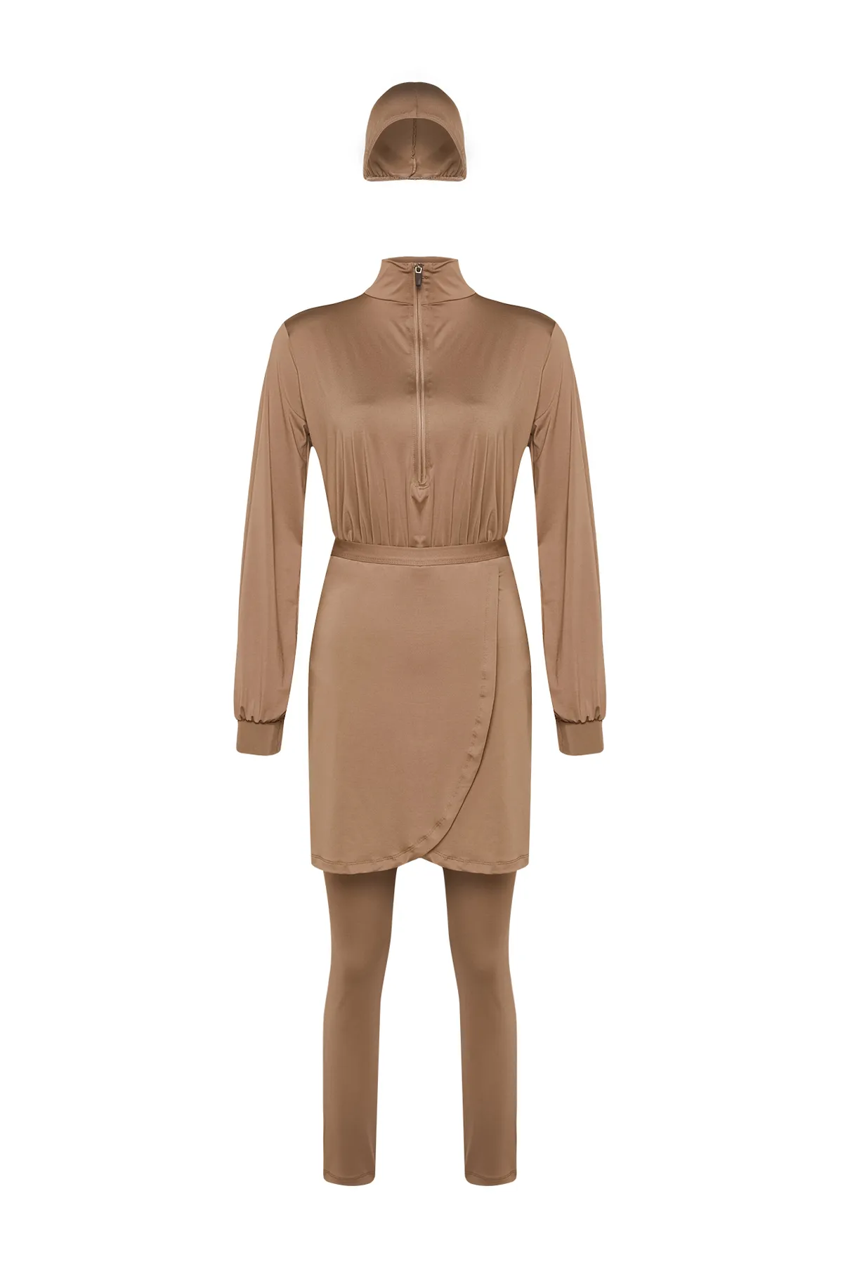 Trendyol Modest  Mink Gather Detailliertes Beachwear-Badeanzug-Set mit vollständiger Abdeckung, 4-teilig TCTSS24CF00001