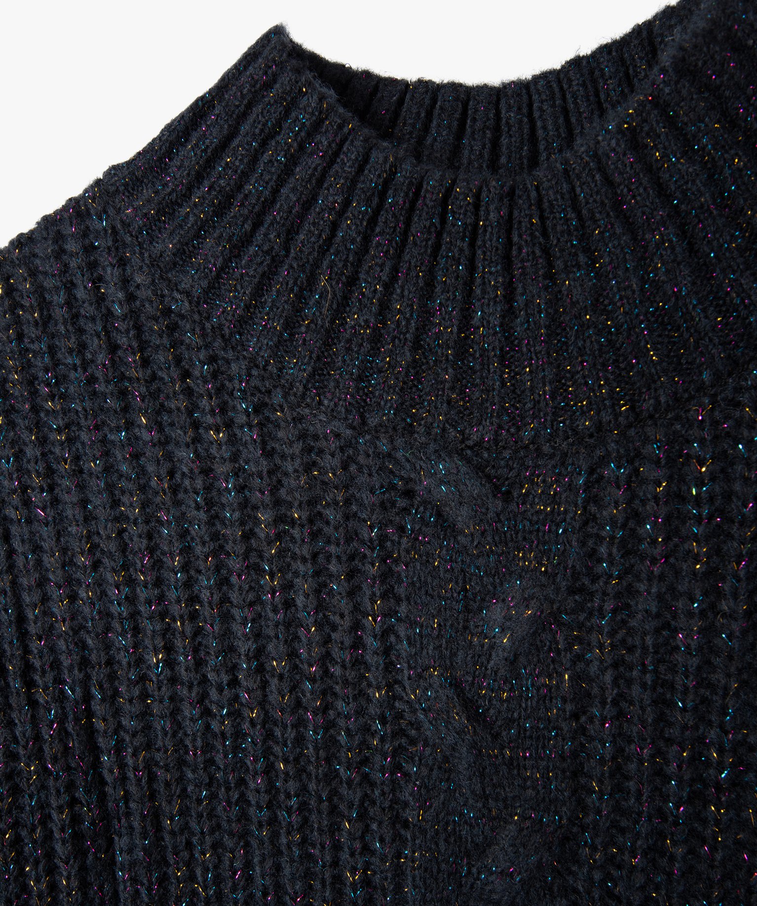 Pull fille col montant avec torsade sur l’avant noir | GEMO
