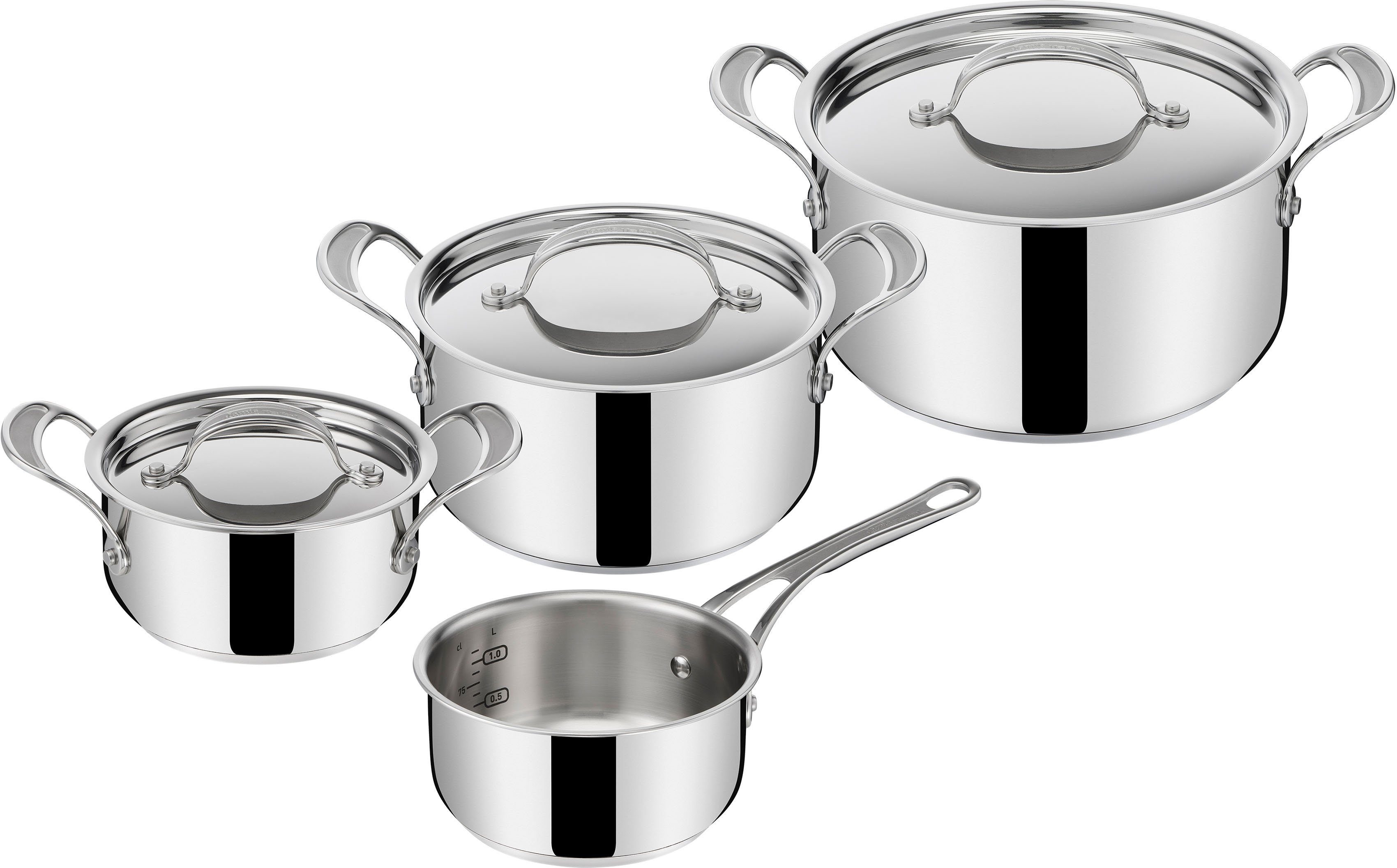 Tefal Topf-Set E307S7 Jamie Oliver, Edelstahl (Set, 7-tlg), induktionsgeeignet, besonders flacher Deckel