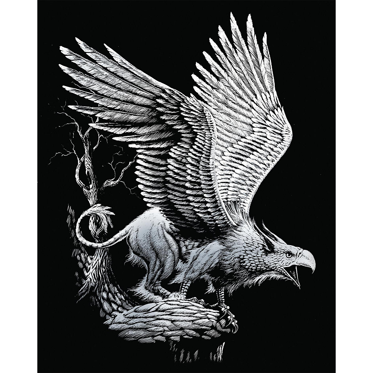 Kratzbild Greif 20x25cm silber